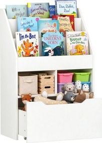 HOMCOM Estante Infantil para Brinquedos Estante para Livros Infantis com Gaveta Móvel Cubos Sala de Jogos Branco 60x29,9x90 cm | Aosom Portugal