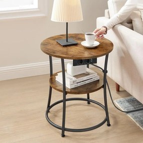 Mesa de apoio 55 cm de 2 níveis com 2 tomadas CA, 2 portas USB-A castanho vintage-Preto