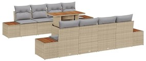 Conjunto de Jantar Jardins 9 Peças com Almofadas Bege em Rattan Sintét