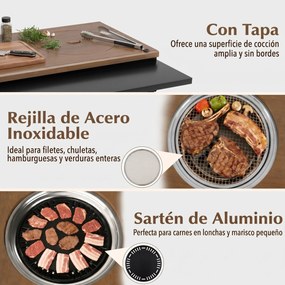 Carrinho de Barbecue com Grelha, 94,5 x 75 x 78,5 cm, Dupla Superfície de Confeção, Castanho + Preto