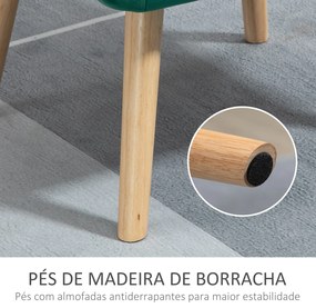 Poltrona Moderna Poltrona de Leitura Estofada em Veludo com Assento Amplo Pés em Madeira  67x61,5x71 cm Verde