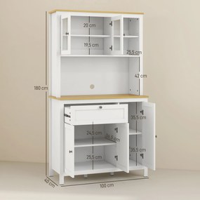 Armário de Arrumação Alto com 5 Portas Prateleiras Ajustáveis para Micro-Ondas 100x40x180 cm Branco e Madeira
