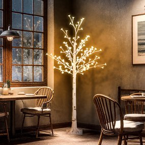 Árvore Cerejeira com 120 Luzes LED IP44 Banco Quente com Luz Ajustável em 3 Modos 21x21x150 cm Branco