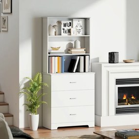 Estante para Livros 79x39,5x182,2 cm de 6 Níveis Estante com 3 Gavetas 3 Prateleiras Abertas  Branco
