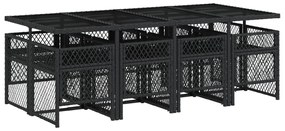 9 pcs conjunto de jantar p/ jardim c/ almofadões vime PE preto