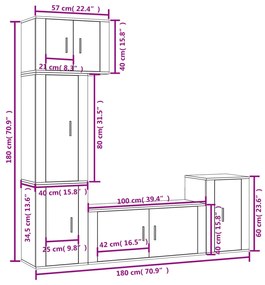 Conjunto móveis de TV 5 pcs madeira processada cinzento cimento