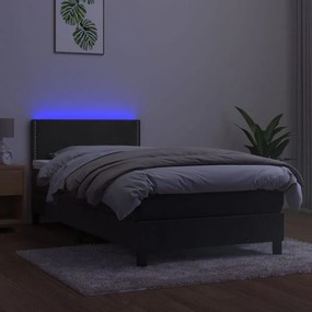 Cama box spring c/ colchão/LED 90x190 cm veludo cinzento-escuro