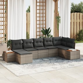 vidaXL Conjunto de Sofá de 7 Peças com Almofadas Cinzentas Rattan Poliéster Acácia