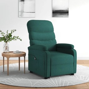 vidaXL Poltrona elevatória tecido verde-escuro