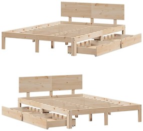 Estrutura de cama c/ gavetas 140x200 cm madeira de pinho maciça