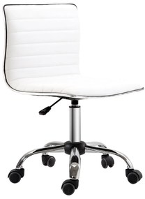 HOMCOM Cadeira de Escritório sem Apoio para os Braços Cadeira de Escritório Giratória com Altura Ajustável 48x52x78-90 cm Branco | Aosom Portugal