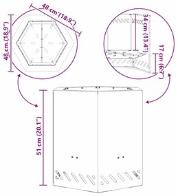Fogueira Sem Fumaça Hexagonal Preta 48x48x51 cm Aço