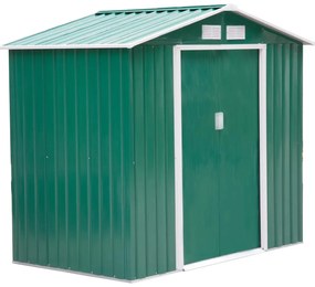 Outsunny Abrigo de Jardim 213x130x185cm Abrigo de Jardim Metálico de Exterior com 2 Portas Deslizantes e 4 Janelas Verde