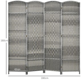 Biombo Dobrável de 4 Painéis Divisor de Ambientes 180x180 cm Ecrã de Privacidade de Polipropileno para Quarto Cinza Misto