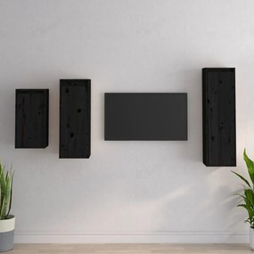 Móveis de TV 3 pcs madeira de pinho maciça preto