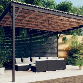 vidaXL 10 pcs conjunto lounge de jardim c/ almofadões vime PE preto