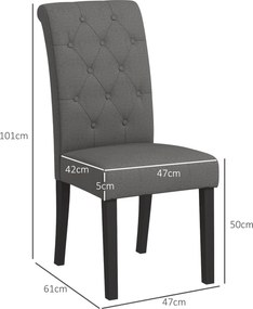 Conjunto de 2 cadeiras de sala de jantar de grande conforto com pés de madeira Lin 47 x 61 x 101 cm cinzento escuro