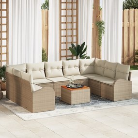 Conjunto de Sofá de Jardim de 10 Peças com Almofadas Bege em Rattan Ac