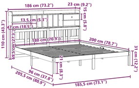 Cama com estante sem colchão 180x200 cm pinho maciço