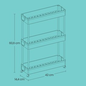 Carrinho de cozinha, casa de banho extensível 23 x (38-60) x 15,3 cm branco