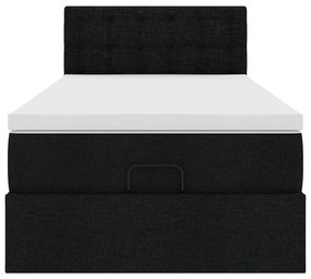 Cama otomana com colchão 100x200 cm tecido preto