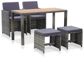 vidaXL 5 pcs conjunto jantar exterior vime e madeira acácia antracite