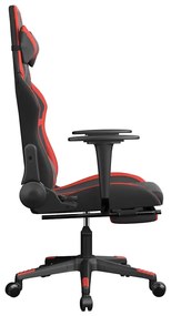 Cadeira gaming massagem + apoio pés couro artif. preto/vermelho
