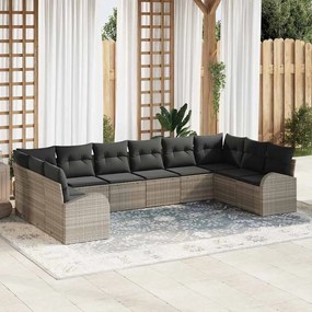 vidaXL Conjunto de Sofás com almofada 10 pcs Cinzento-claro Polirattan