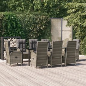 vidaXL 9 pcs conjunto jantar jardim c/ almofadões vime PE preto/cinza
