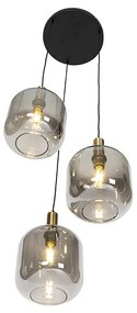Candeeiro de suspensão inteligente preto com vidro fumê 3 luzes incl. Wifi A60 - Zuzanna