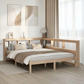 vidaXL Cama com estante sem colchão 140x190 cm pinho maciço