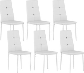 HOMCOM Cadeiras de Sala de Jantar Conjunto de 6 Estofadas em PU Cadeiras de Cozinha com Encosto Alto com Botões 41x50x97 cm Branco | Aosom Portugal