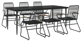 7 pcs conjunto de jantar para jardim vime de PVC preto