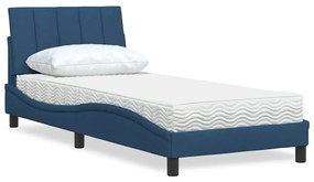 vidaXL Cama com colchão 90x200 cm tecido azul