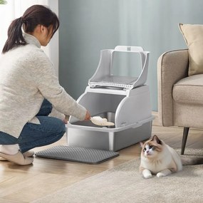 Caixa de areia gatos XL em aço inoxidável com tampa 61 x 40 x 36,5 cm, para gatos até 15 kg cinzento claro
