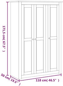 Roupeiro com 3 portas branco 118x50x171,5 cm pinho Panamá