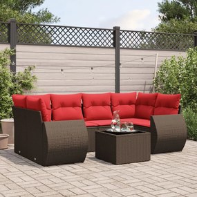 vidaXL 7 pcs conjunto de sofás jardim c/ almofadões vime PE castanho