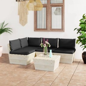vidaXL 5 pcs conjunto lounge de paletes + almofadões madeira de abeto