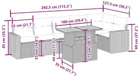 7 pcs conjunto de sofás p/ jardim com almofadões vime PE bege