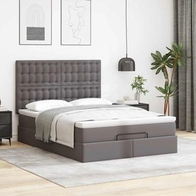 Estrutura de cama otomana com colchão cinza couro falso