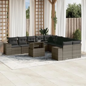 11 pcs conjunto sofás de jardim c/ almofadões vime PE cinzento