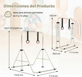 Barra de Ginástica para Crianças, 111,5 x 144,5 x 132 cm, Ajustável em 4 Níveis de Altura, Verde