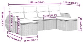 6 pcs conj. sofás jardim com almofadões vime PE cinzento-claro