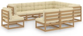vidaXL 9pcs conj. lounge jardim e almofadões pinho maciço castanho mel