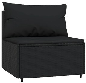 3 pcs conjunto lounge de jardim c/ almofadões vime PE preto