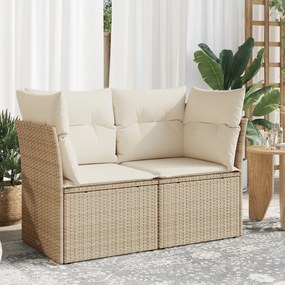 vidaXL Sofá de jardim de 2 lugares com almofadões vime PE bege