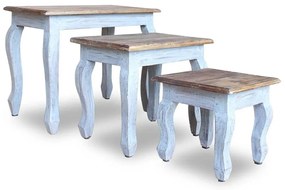 Conjunto de mesas de encastrar 3 pcs madeira maciça reciclada