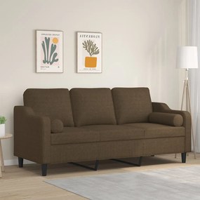 vidaXL Sofá 3 lugares c/ almofadas e almofadões 180 cm tecido castanho