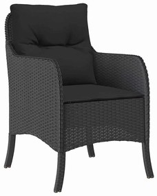 Conjunto de Jantar de Jardim com Almofadas Preto Rattan Poliéster