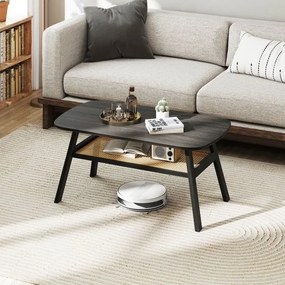 Mesa de centro em madeira para sala de estar com prateleira em rattan 100 x 55 x 44,5 cm Cinza escuro e natural